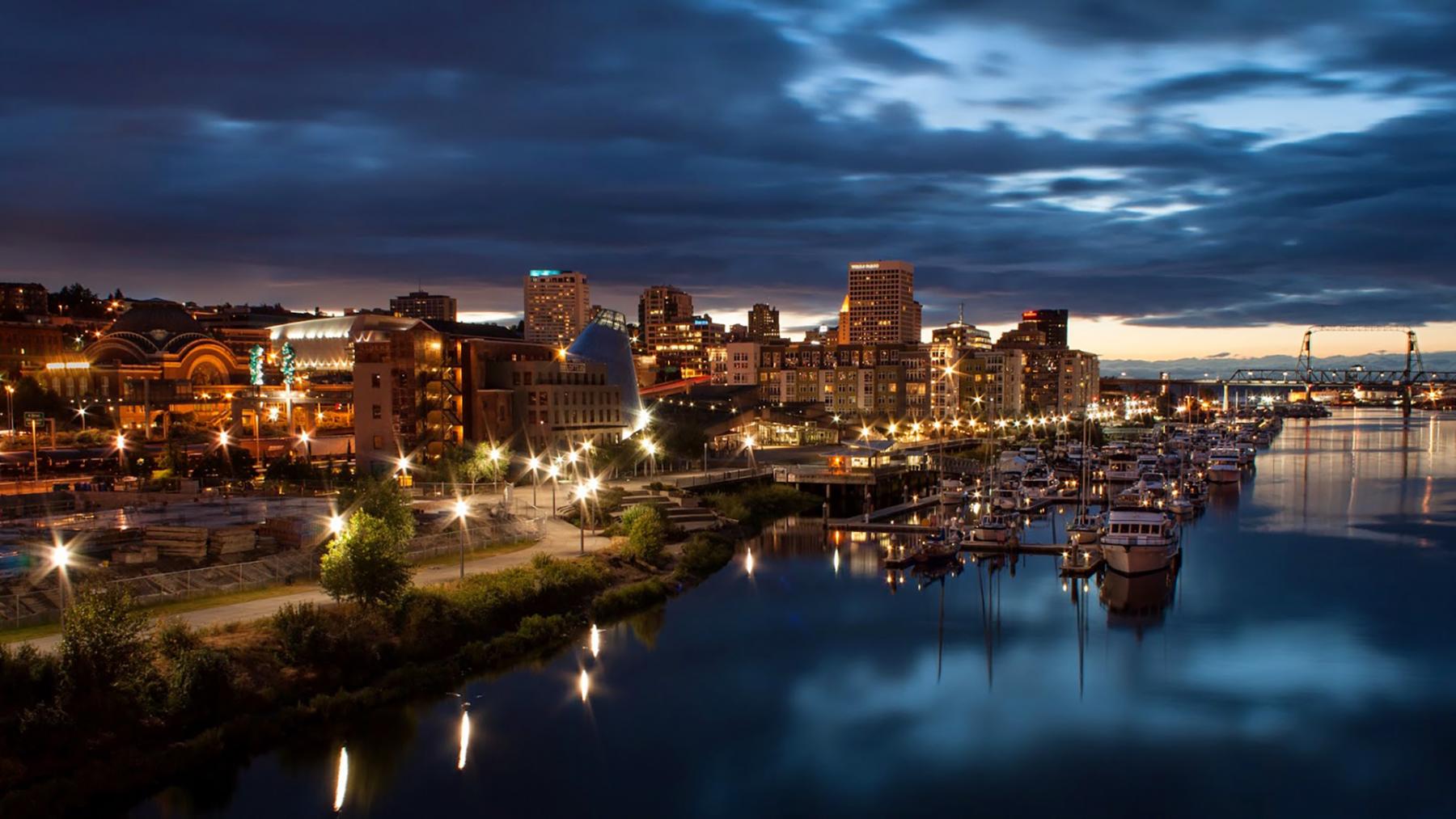 Evening view of Tacoma, WA